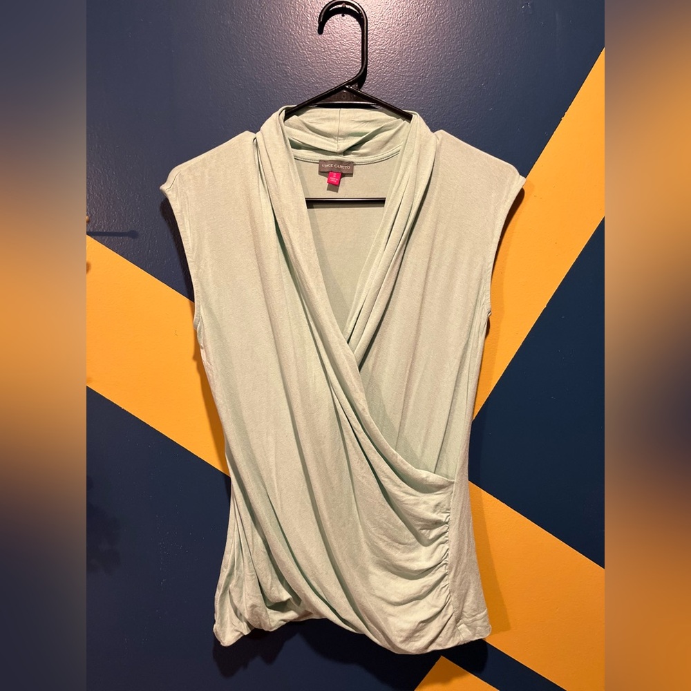 Vince Camuto Mint Green Faux Wrap Cap Sleeve Blouse NWOT